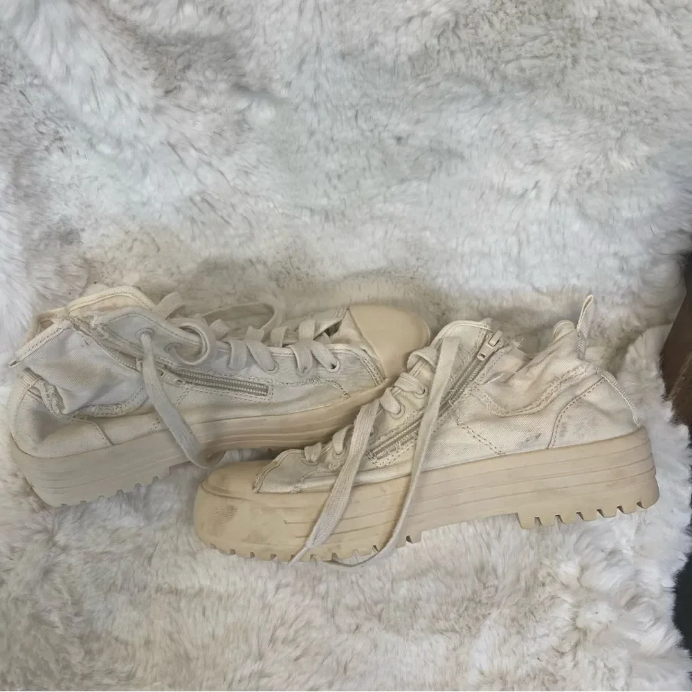 ZARA Off White Canvas Lace Up High Top Platform Sneakers 2210/731 EU 36 US 6